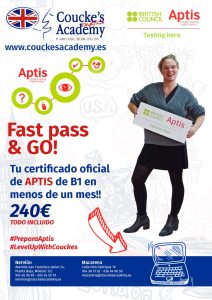 Con nuestro curso de inglés FastPass & Go podrás obtener tu certificado APTIS de B1 en menos de un mes! Por sólo 240€ TODO INCLUIDO